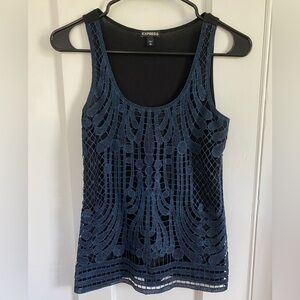 Express Women's Navy Lace Tank Top